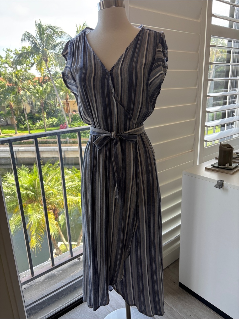 Splendid Navy and White Striped Wrap Maxi Dress